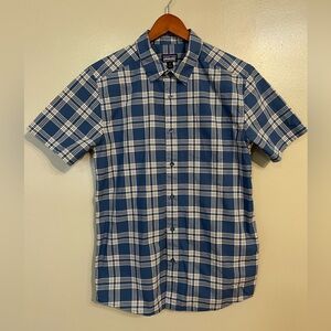 Patagonia Organic Cotton Blue Plaid Men's Shirt Short Sleeves Youth M